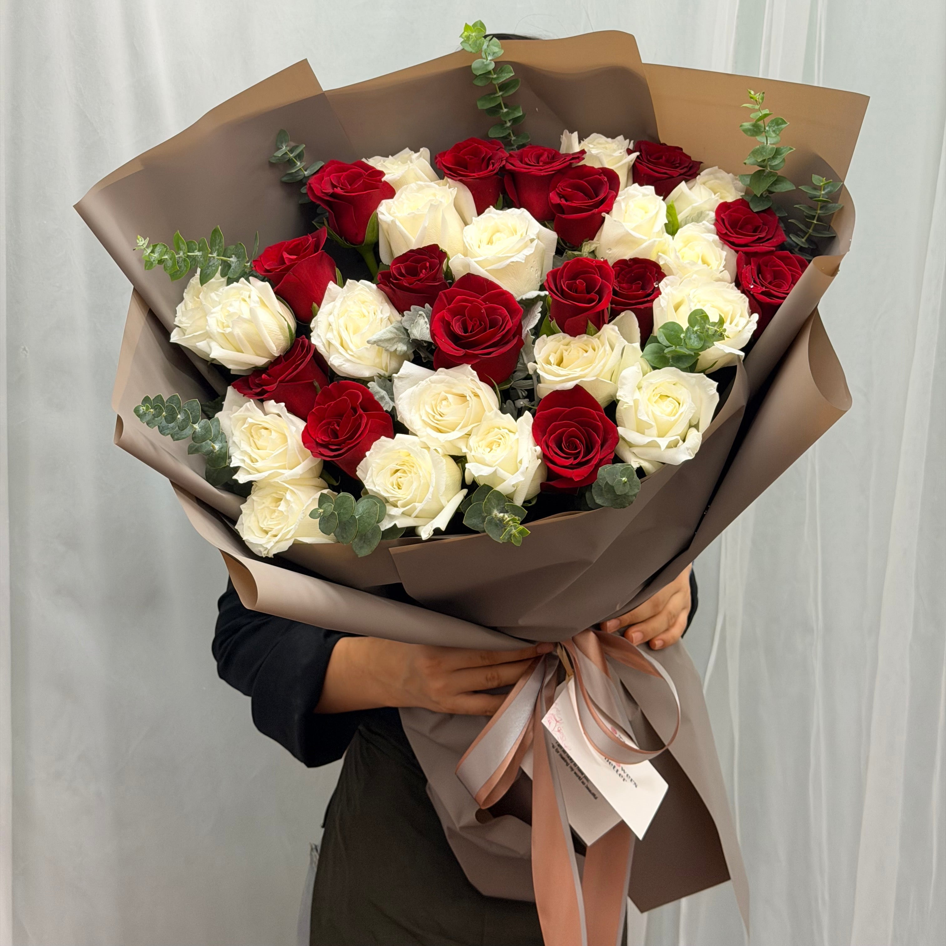 'Yours, Truly' Bouquet Of 30 Roses And Eucalyptus