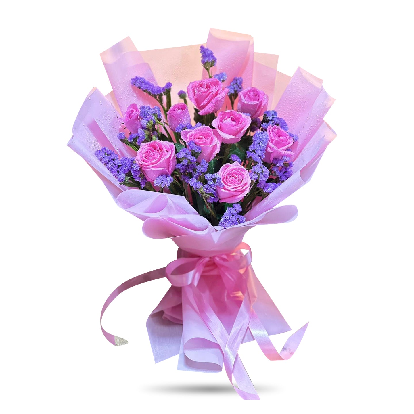 "Lavender Dreams" ช่อดอกไม้กุหลาบสีชมพู 10 ดอก