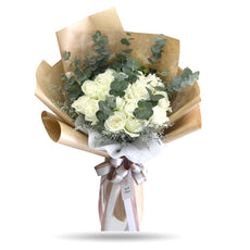 "Love You Always" 20 white roses vintage style bouquet - Phuket