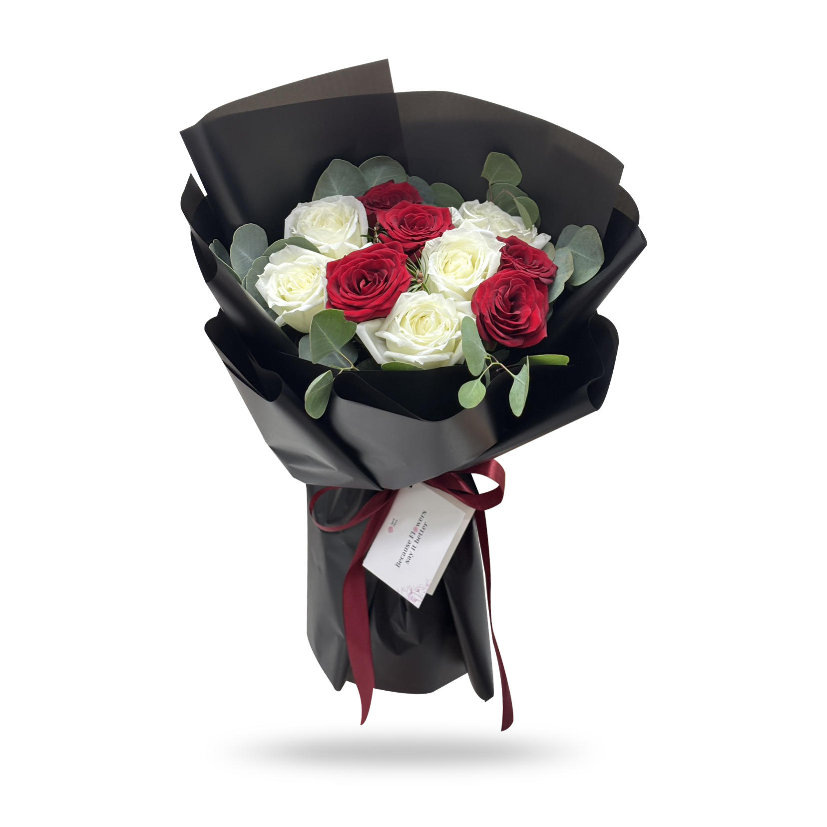 Midnight Romance – 10 Red & White Rose Bouquet - Phuket
