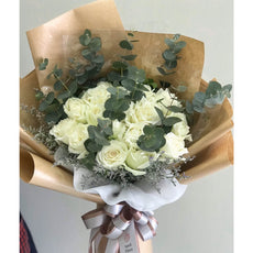 "Love You Always" 20 white roses vintage style bouquet - Phuket