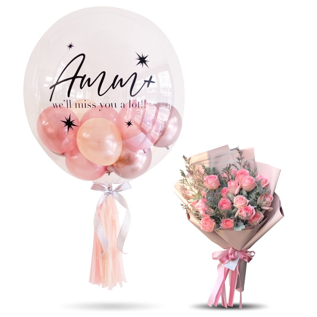 Bouquet Of 20 Roses With Transparent Balloon