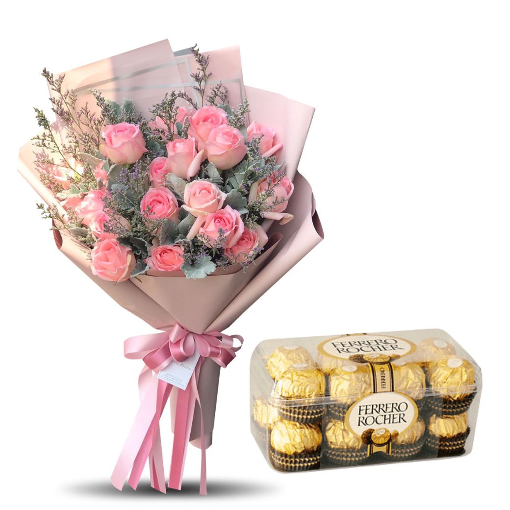 Bouquet Of 20 Roses With Ferrero Rocher