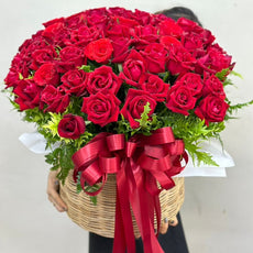 "Love Overflow" 100 Red Roses In Basket