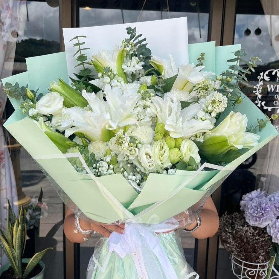 lily flower bouquet images Lily Harmony" Bouquet of White Lilies and Mixed White flower – April Flora