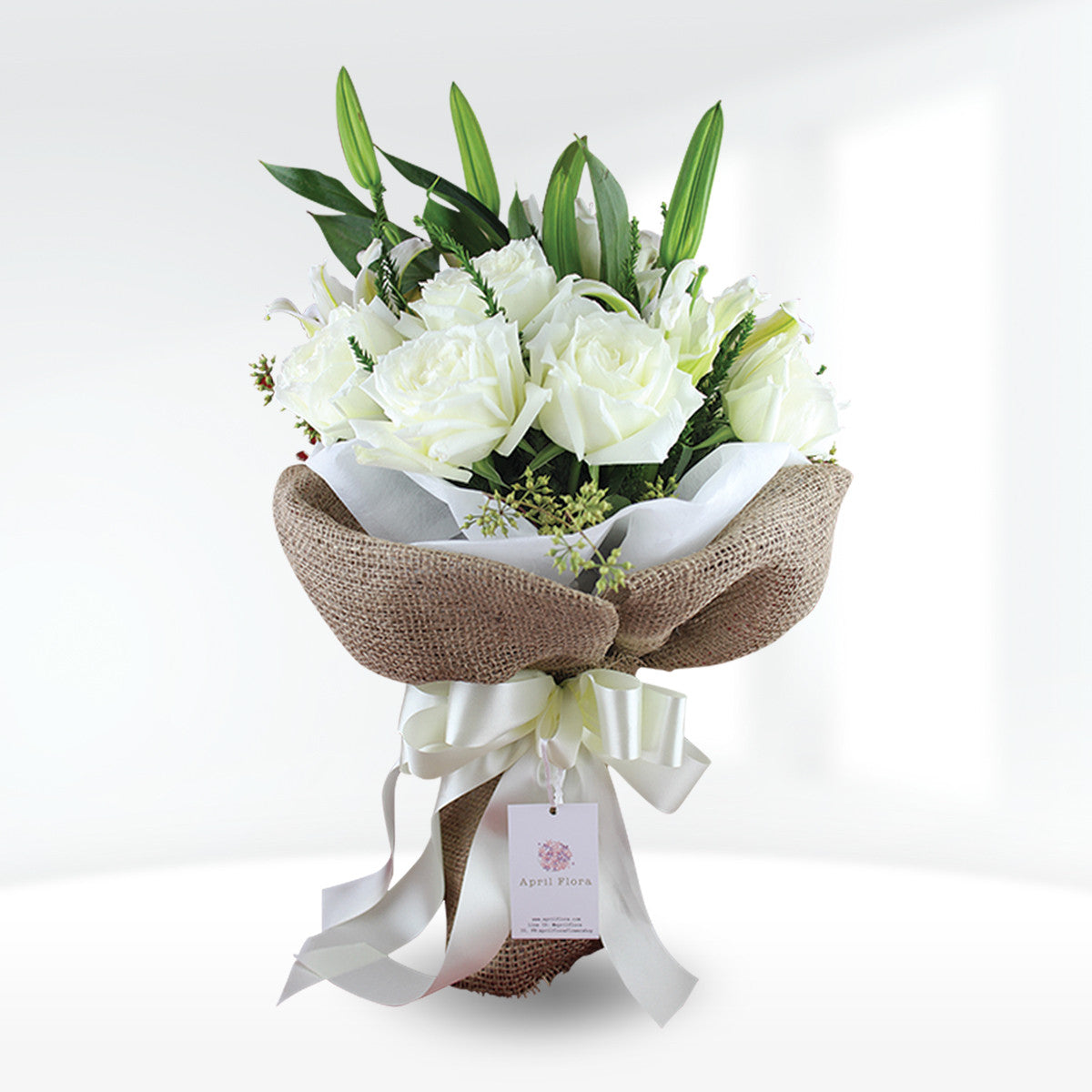 white roses and white lilies bouquet Cute Bouquet Of White Roses And Lilies – April Flora