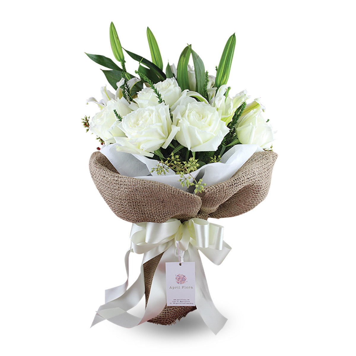 Cute Bouquet Of White Roses And Lilies - April Flora