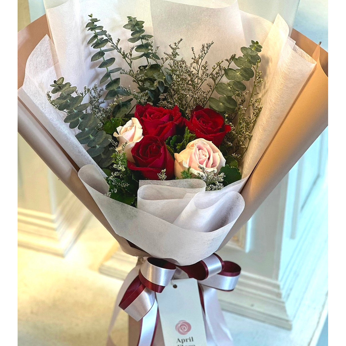 "Surprise" Bouquet Of Roses and Caspia - April Flora