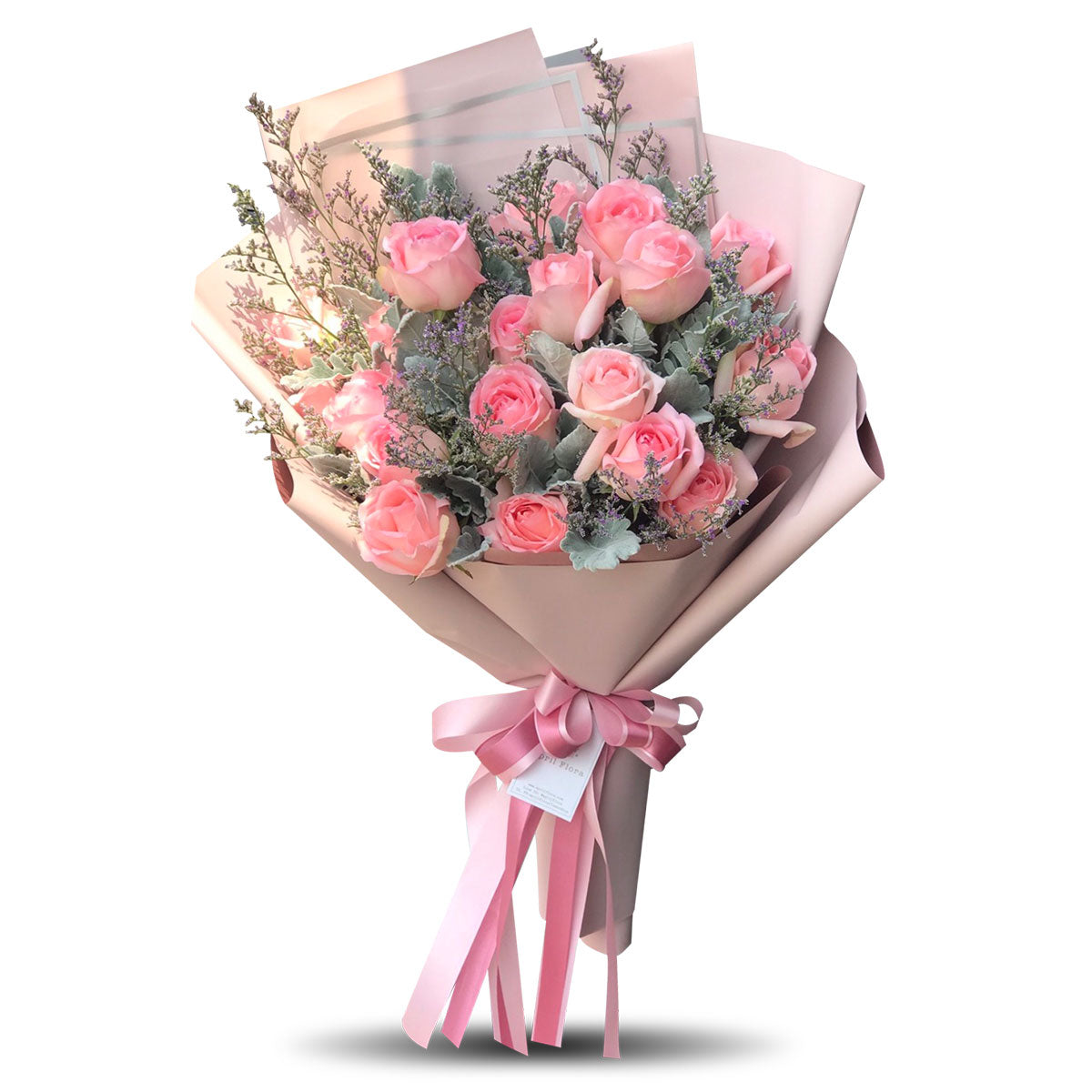 Bouquet Of 20 Pink Roses With Caspia - April Flora