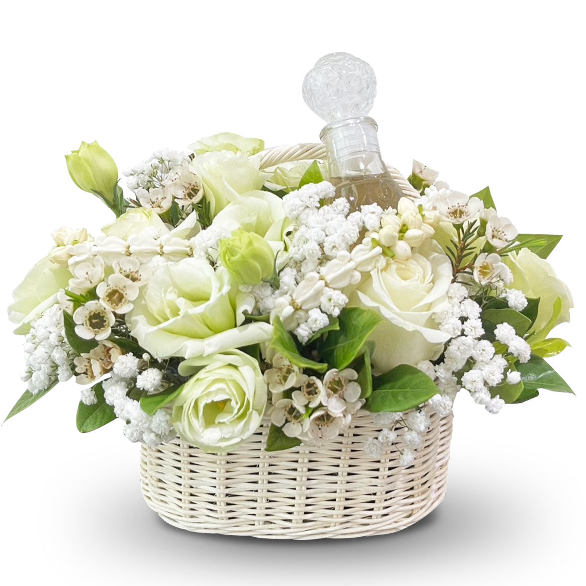 "Gratitude in Bloom" Basket of Flowers with Bottle of Scented Water กระเช้าน้ำอบ แด่คุณแม่ที่รัก