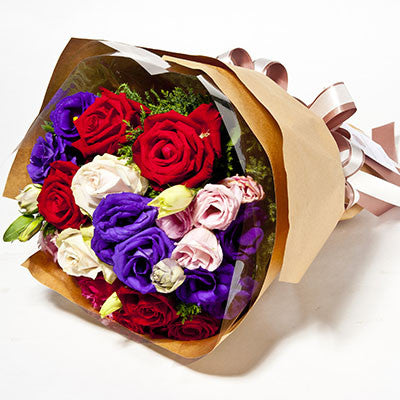 Multicolour Bouquet Of Roses And Lisianthus - April Flora