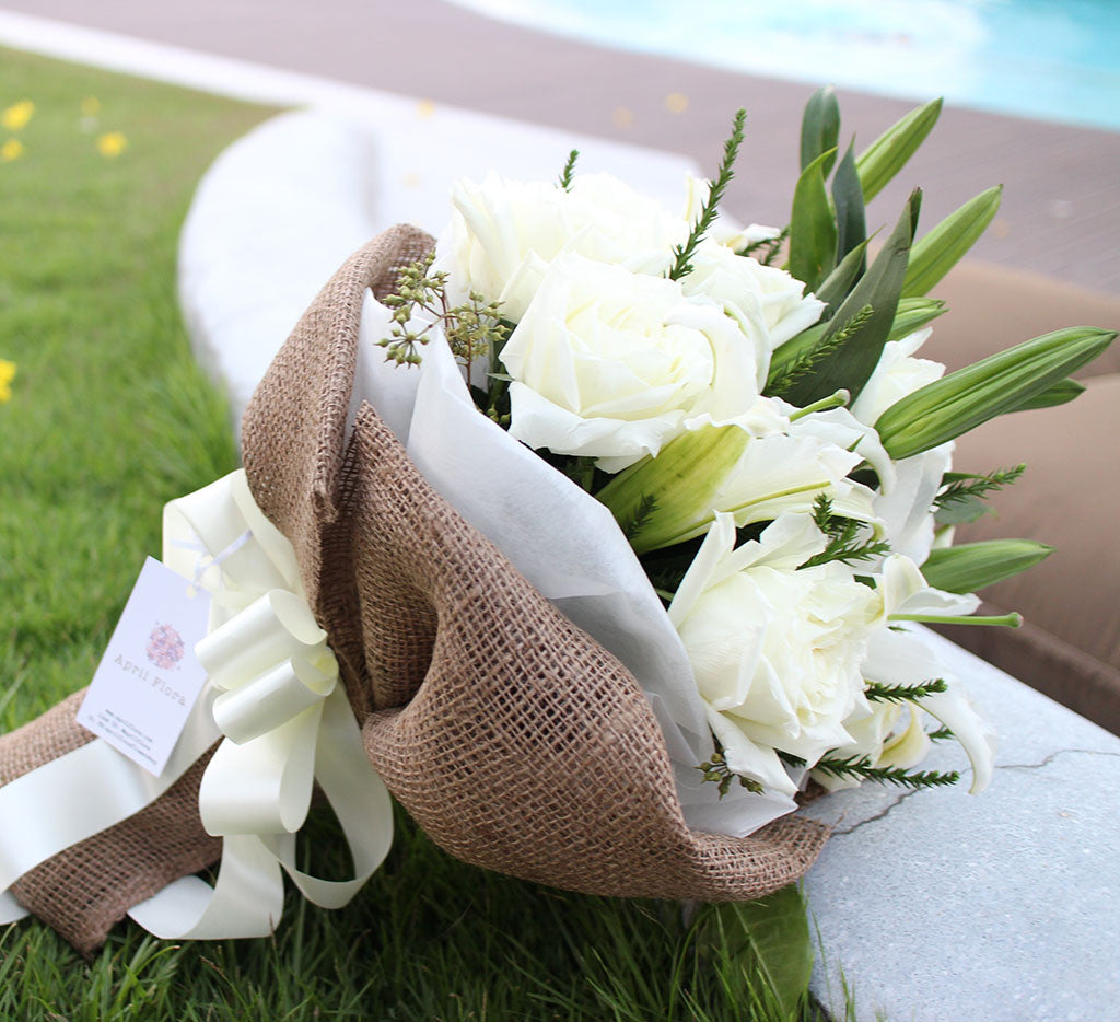 white rose lily bouquet Cute Bouquet Of White Roses And Lilies – April Flora